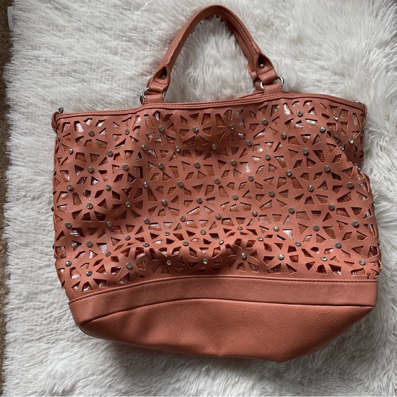 None Handbags - Coral die cut sparkle bag